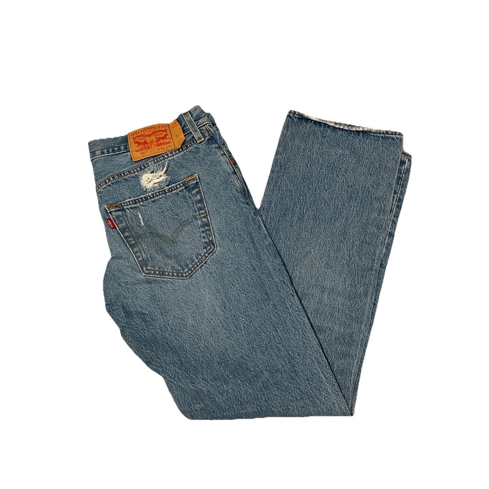 Levi's 501 Men's Jeans 34x32, Button Fly, Straight Fit, Distressed